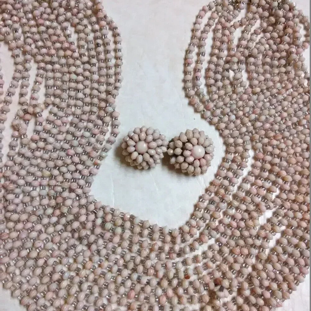 VINTAGE Hong Kong multi strand necklace / earrings set - Picture 13 of 13